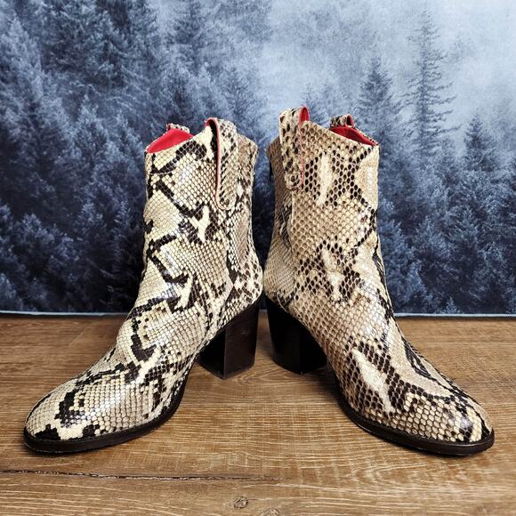 Alcala's Natural Python Pete Snakeskin Ankle Heeled Boots | Womens 9.5 - Picture 3 of 10
